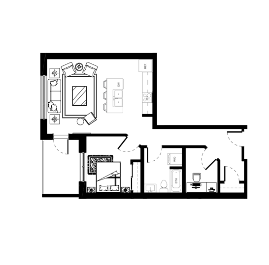 1 BEDROOM + OFFICE F